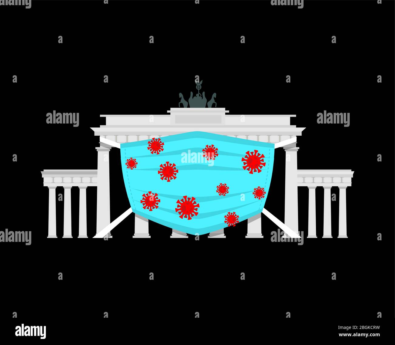 Porte de Branderburg dans le masque médical. Quarantaine en Allemagne. Épidémie de coronavirus dans le monde. Éclosion de pandémie de Covid-19. Catastrophe mondiale Illustration de Vecteur
