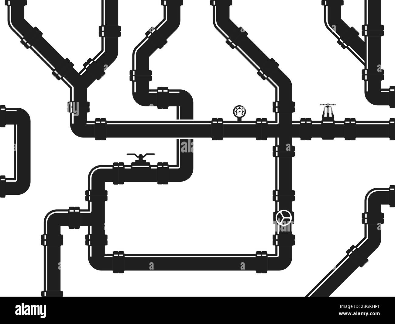 Conduite d'eau ou de gaz, tuyauterie avec vannes et raccords de tuyauterie. Contexte vectoriel industriel abstrait. Vanne de tuyauterie pour l'eau ou l'eau illustr Illustration de Vecteur