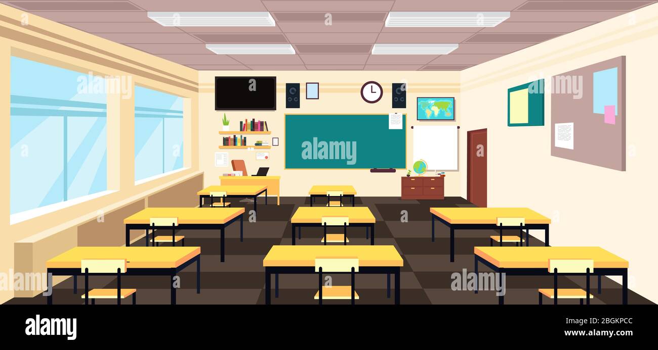 Dessin animé salle de classe vide, intérieur de la chambre du lycée