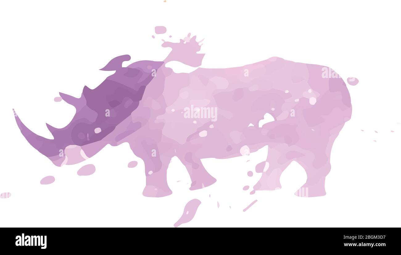 Illustration vectorielle violet d'aquarelle de rhinocéros Illustration de Vecteur