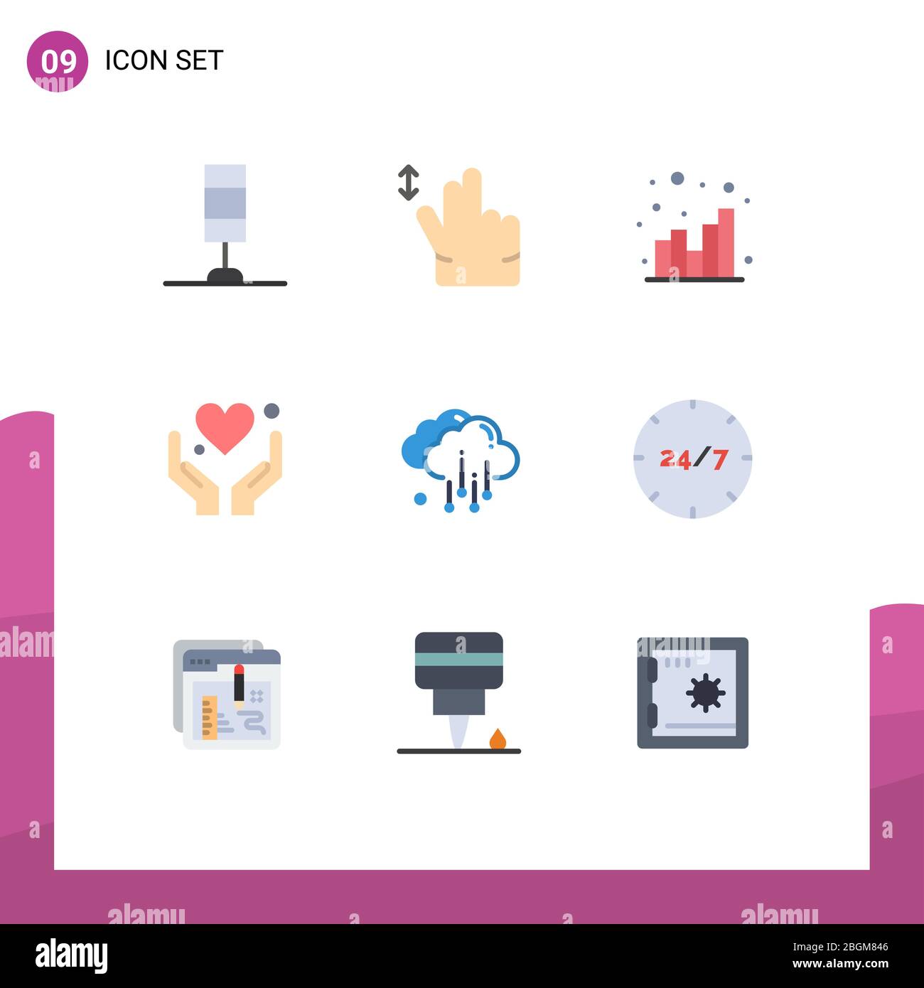 Pack d'icônes vectorielles de 9 symboles et signes de ligne pour toute la journée, pluie, seo, cloud, Love Editable Vector Design Elements Illustration de Vecteur