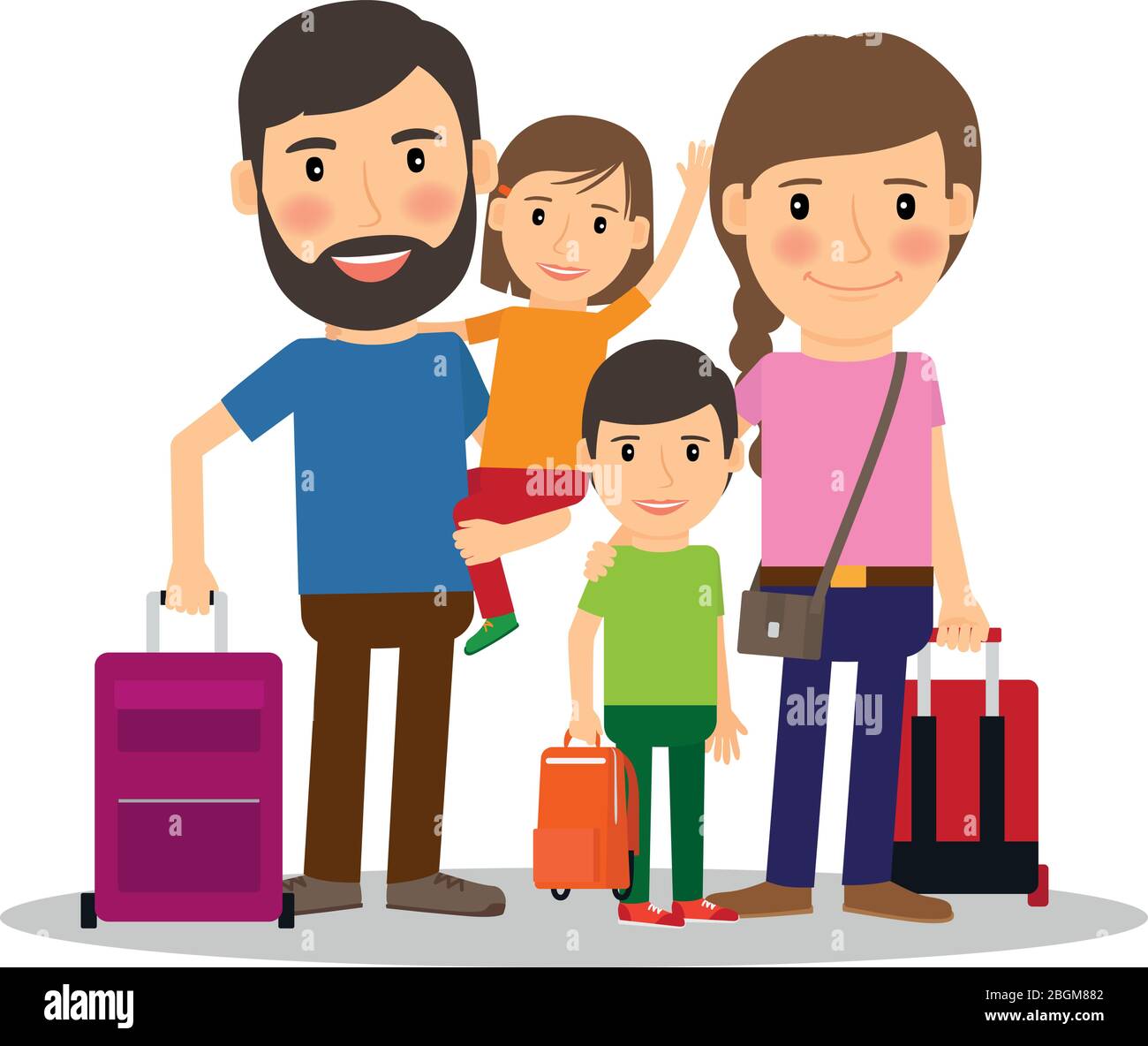 Vacances en famille. Les familles voyagent. Vacances en famille avec enfants et valises illustration vectorielle Illustration de Vecteur