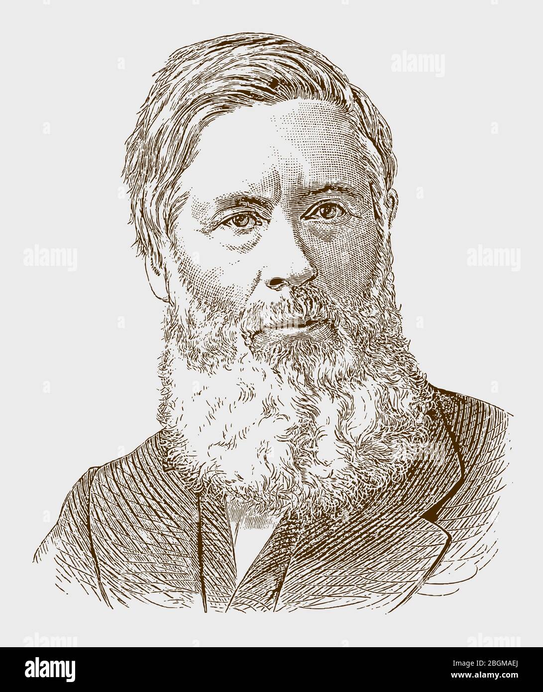 Portrait historique d'Asa Gray l'important botaniste américain. Lllustration après une gravure du XIXe siècle Illustration de Vecteur