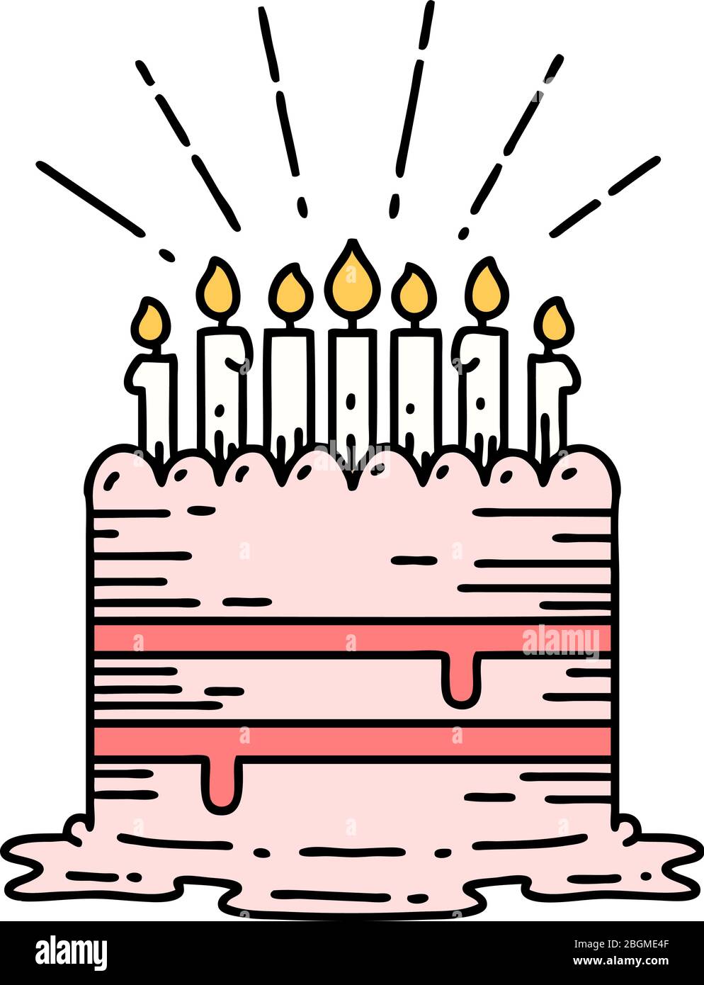 Illustration D Un Gateau D Anniversaire Traditionnel De Style Tatouage Image Vectorielle Stock Alamy