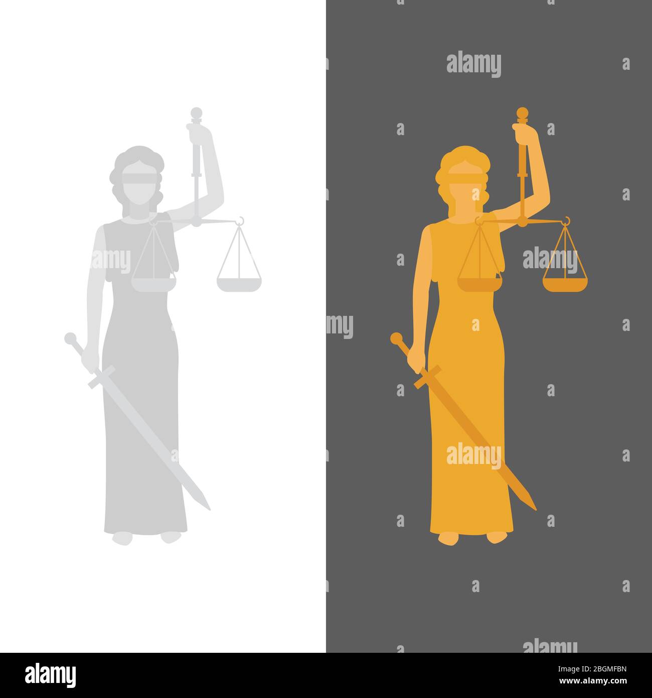 Madame la Justice. Vector Justitia dans un style plat Illustration de Vecteur