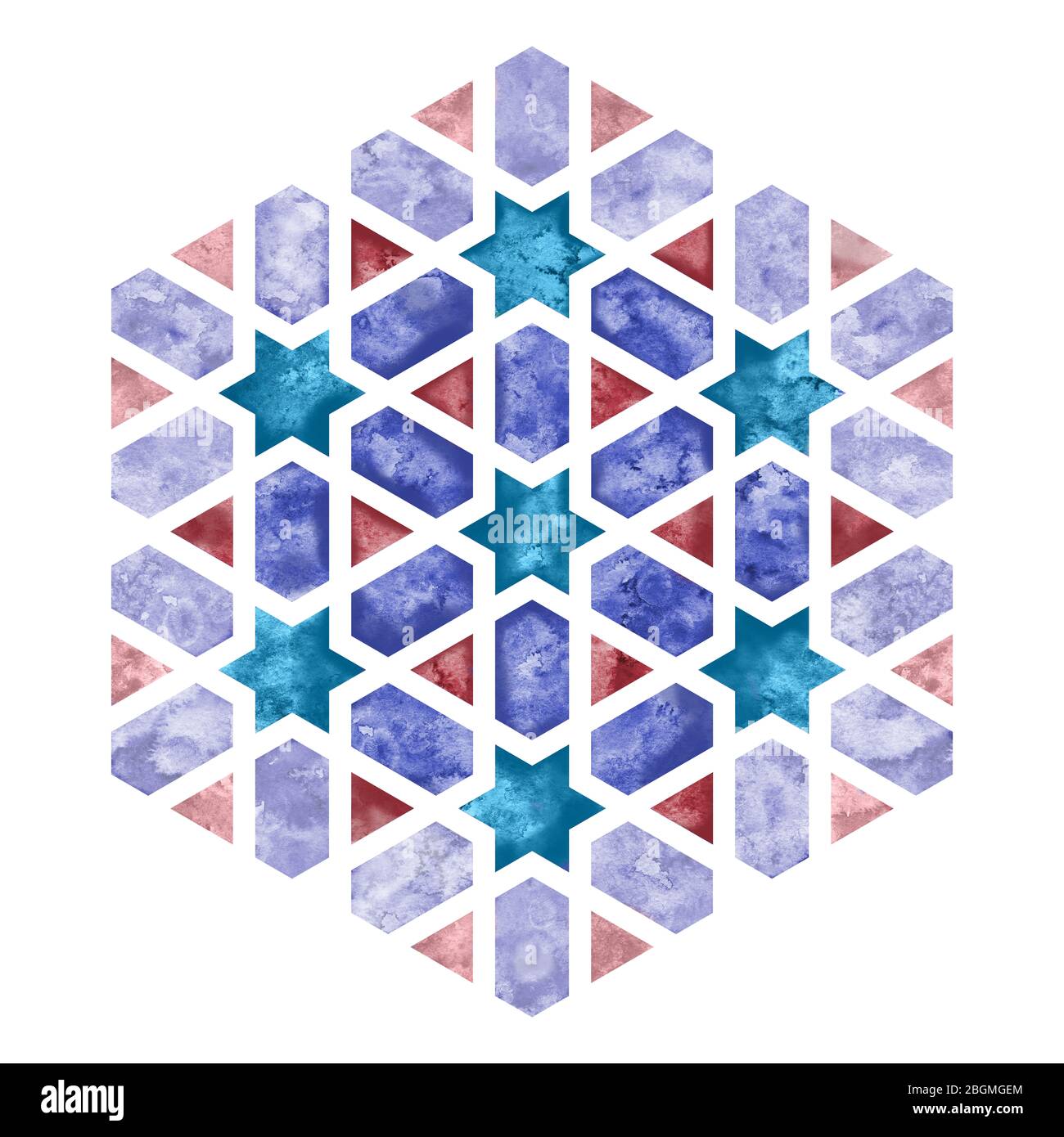 Elément de mosaïque aquarelle Arabesque. Emblème hexagonal à géométrie arabesque ou signe pour le tissu et le sac Banque D'Images