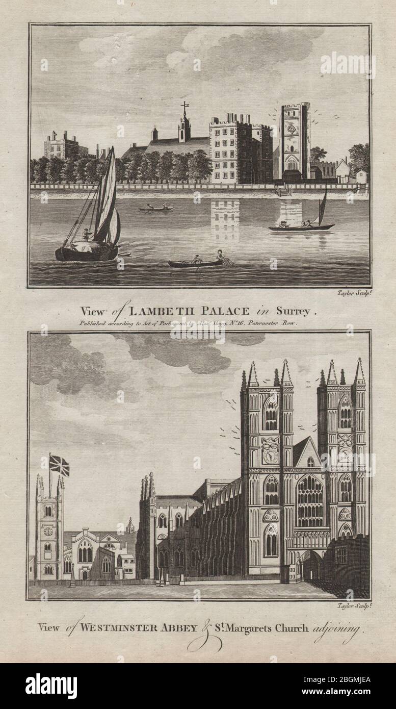 Palais de Lambeth. Abbaye de Westminster et Église Sainte-Margaret. Imprimé THORNTON 1784 Banque D'Images