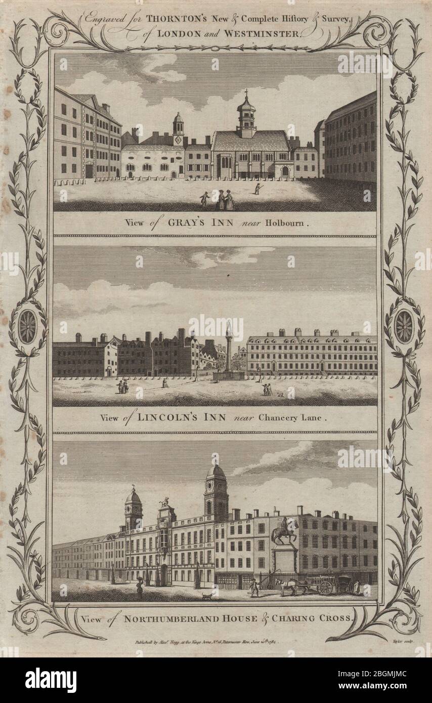 Gris Inn. Lincoln's Inn. Maison Northumberland et Croix de Charing. THORNTON 1784 Banque D'Images