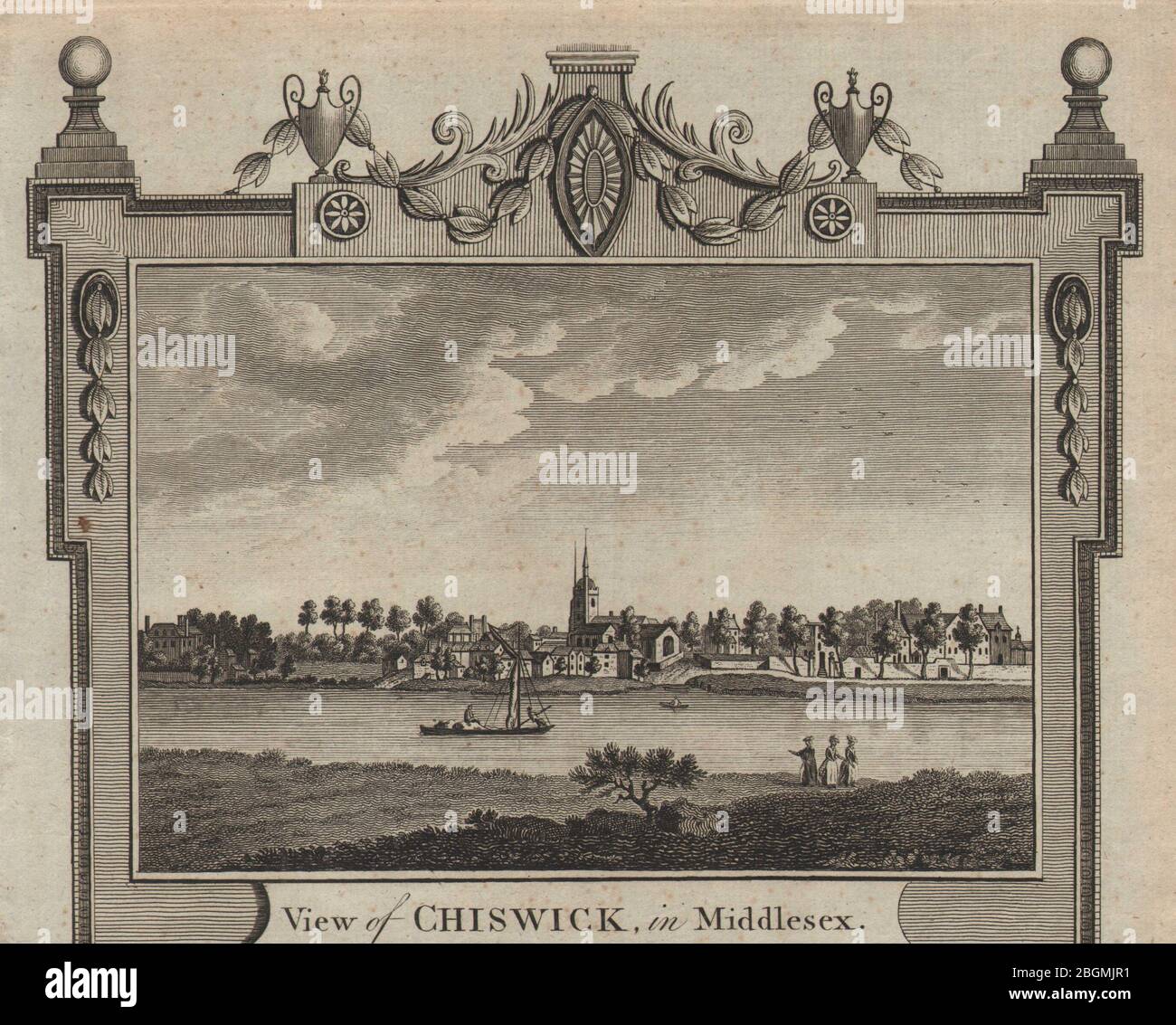Chiswick de la rivière. Ancienne église St Nicholas et centre commercial Chiswick. THORNTON 1784 Banque D'Images