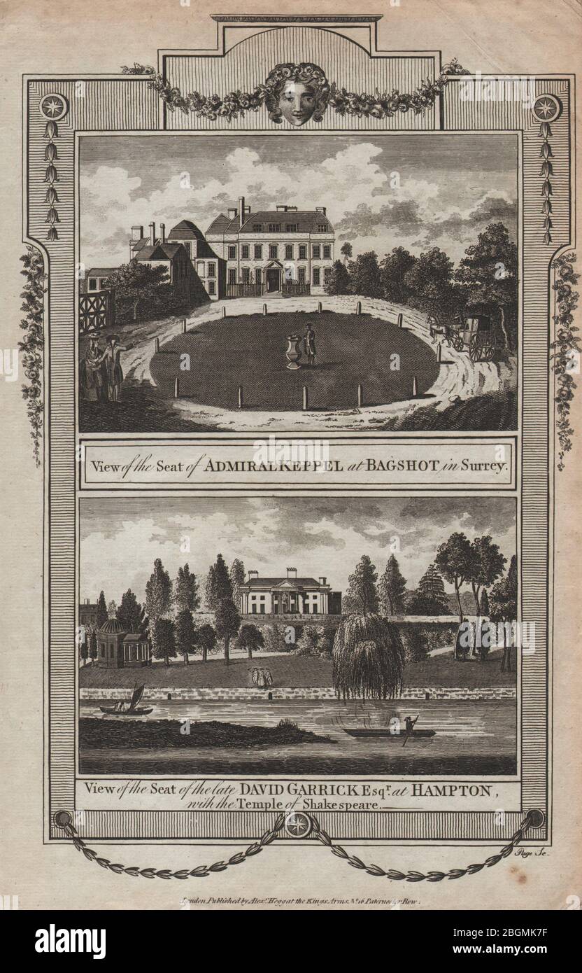 Parc Bagshot. Villa de Garrick et Temple de Shakespeare, Hampton court. THORNTON 1784 Banque D'Images