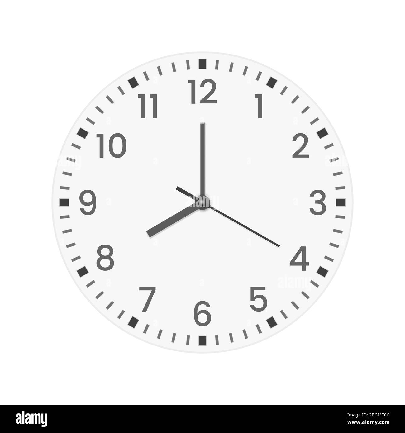 Cadran d'horloge réaliste avec les chiffres des minutes, des heures et de la seconde main. Centre rouge. Montre Symbol isolée sur blanc, à utiliser pour l'interface utilisateur Web et mobile. SPE 10 Illustration de Vecteur