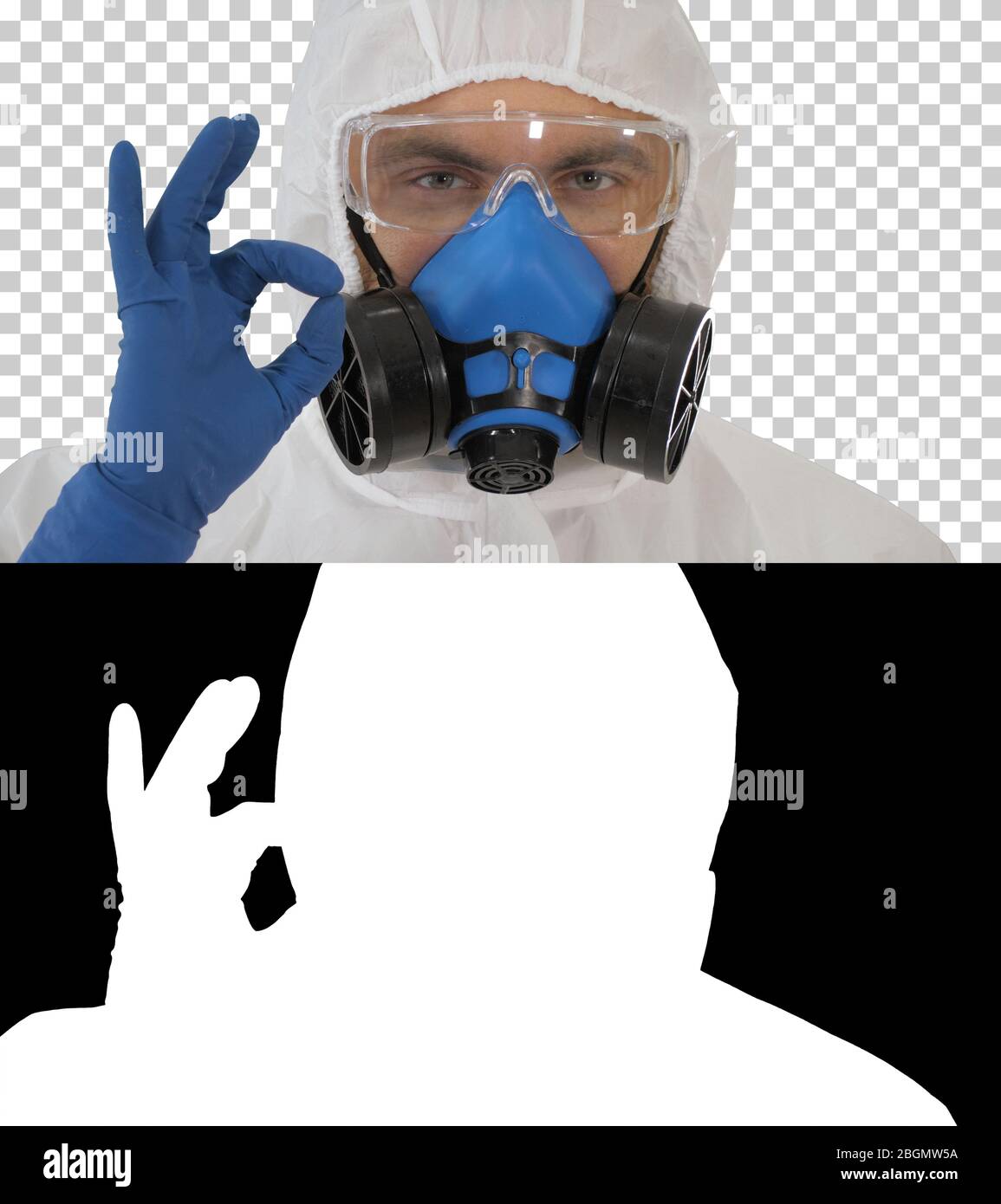 Médecin dans les vêtements de protection montrant OK tout sera OK, Banque D'Images