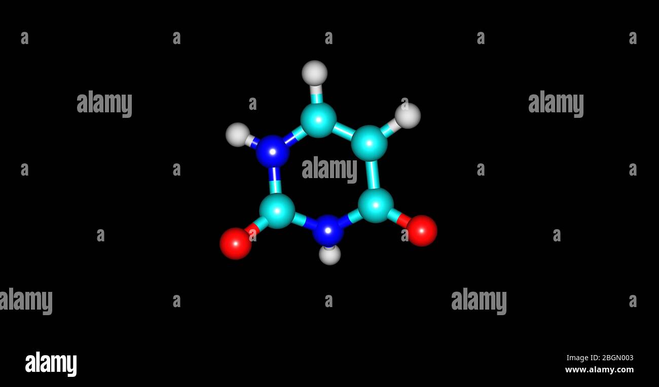 L'uracile est l'un des quatre nucléobases de l'acide nucléique de l'ARN. illustration tridimensionnelle Banque D'Images
