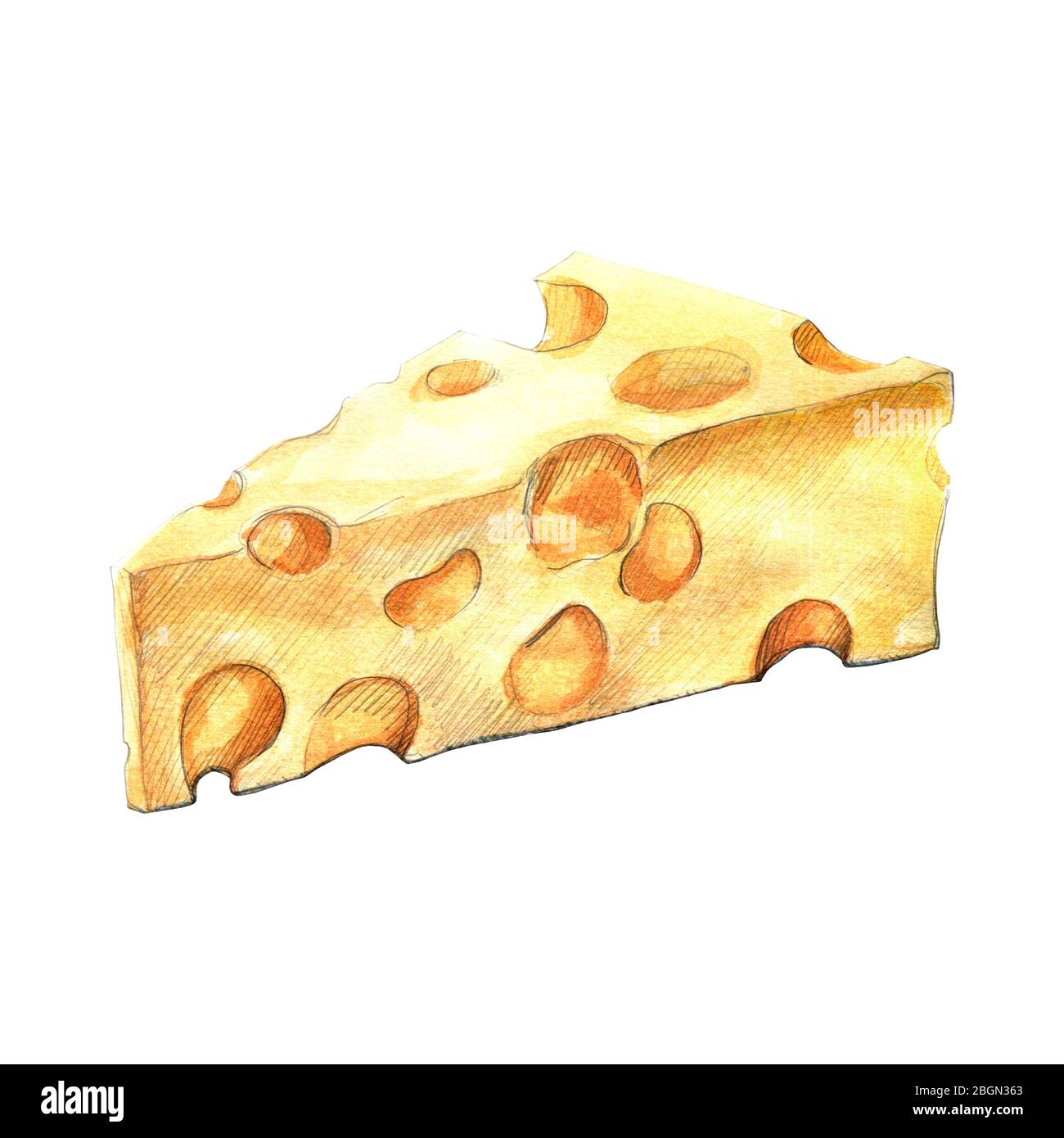 Illustration aquarelle de fromage sur fond blanc Banque D'Images