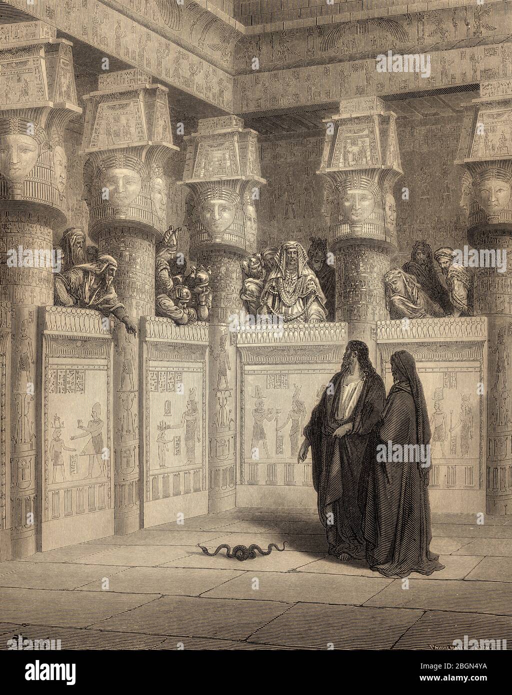 Moïse et Aaron apparaissent devant Pharaon, coupé en bois par Gustave Doré Banque D'Images