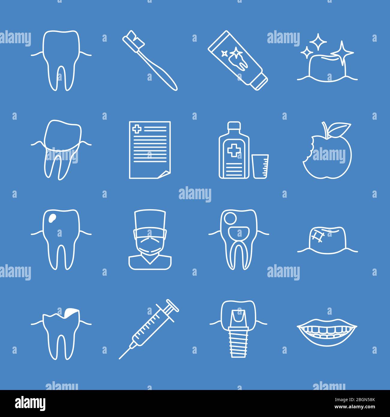 Icônes de ligne dentaire Stomatology. Signes de stomatologie vectoriels et symboles de ligne mince pour la santé dentaire Illustration de Vecteur