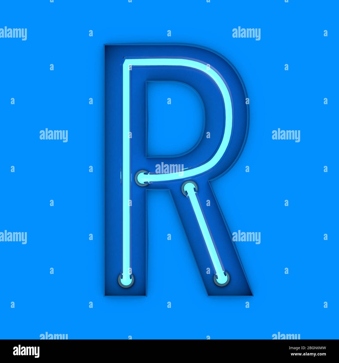 Style néon lumière néon lumineux R. lettre majuscule. Le rendu 3D Banque D'Images