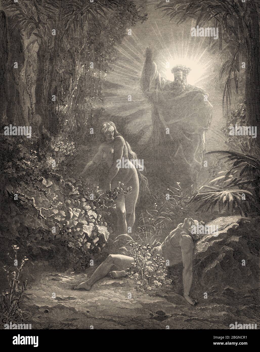 La Création d'Eve, ancien Testament, boisée par Gustave Doré Banque D'Images