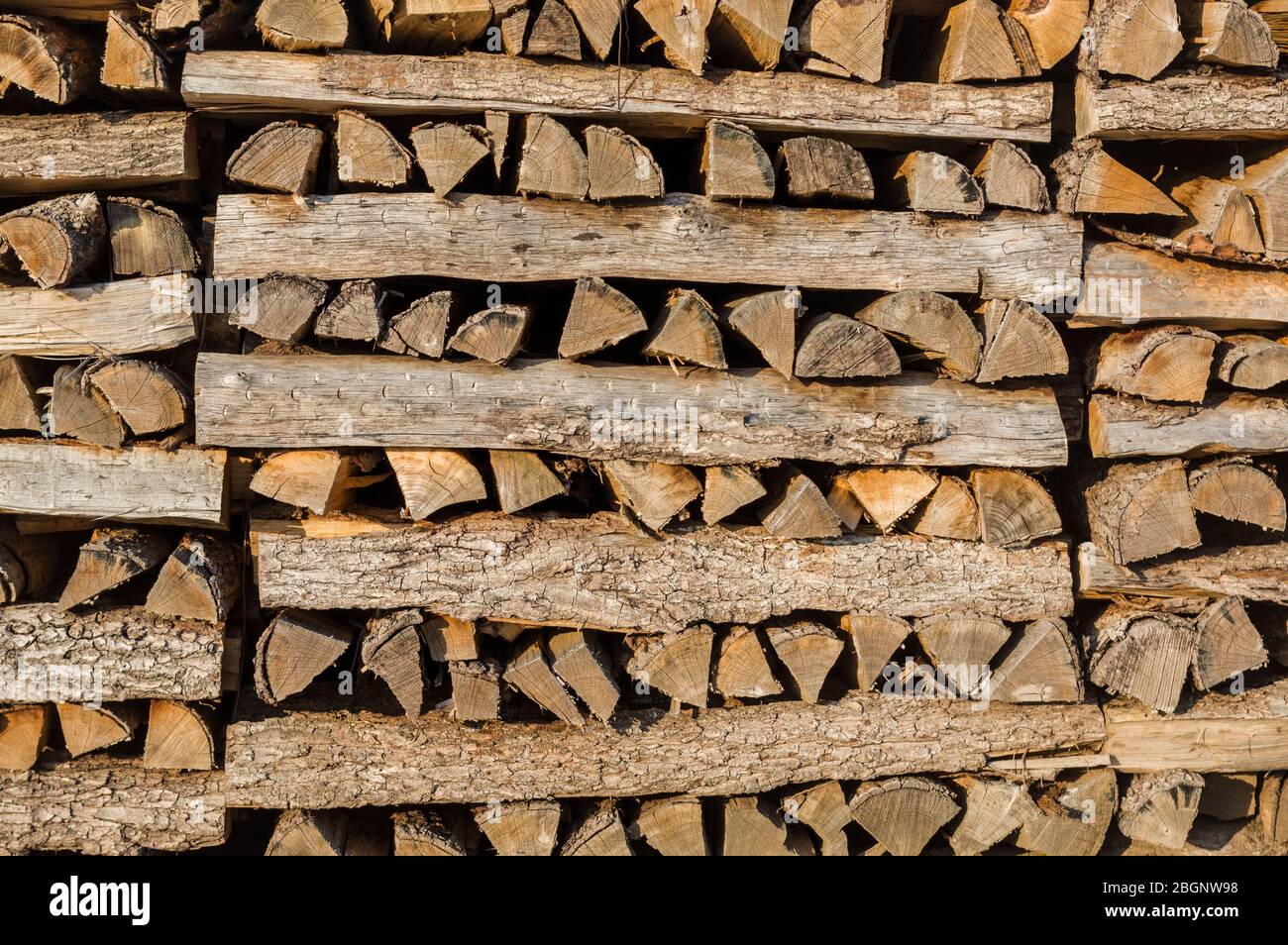 Pile de bois de bois de chauffage bien huilé dans la pile de caisses pour le séchage du bois de chauffage, du bois de chauffage, de la matière première, de la location de bois Banque D'Images