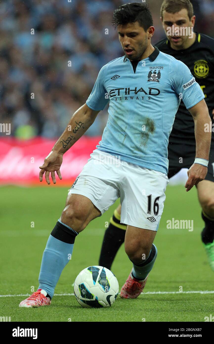 LONDRES, ANGLETERRE Sergio Aguero de Manchester City lors du match final de la coupe FA avec Budweiser entre Manchester City et Wigan Athletic au stade Wembley à Londres le samedi 11 mai 2013. (Crédit: Mi News) Banque D'Images