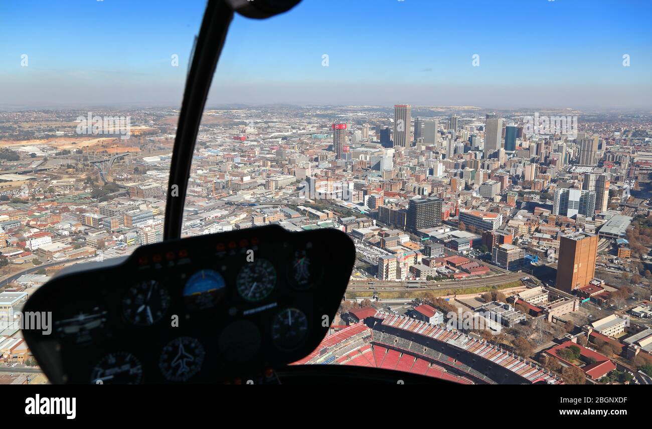 Photo aérienne du CBD de Johannesburg depuis un hélicoptère Banque D'Images