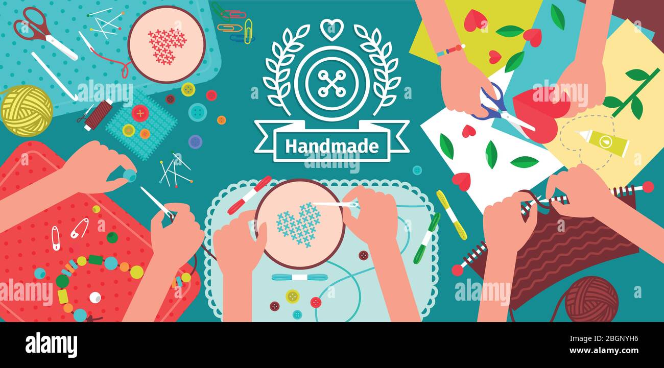 Bannière atelier artisanale créative. Fait main et créativité fond. Illustration vectorielle Illustration de Vecteur