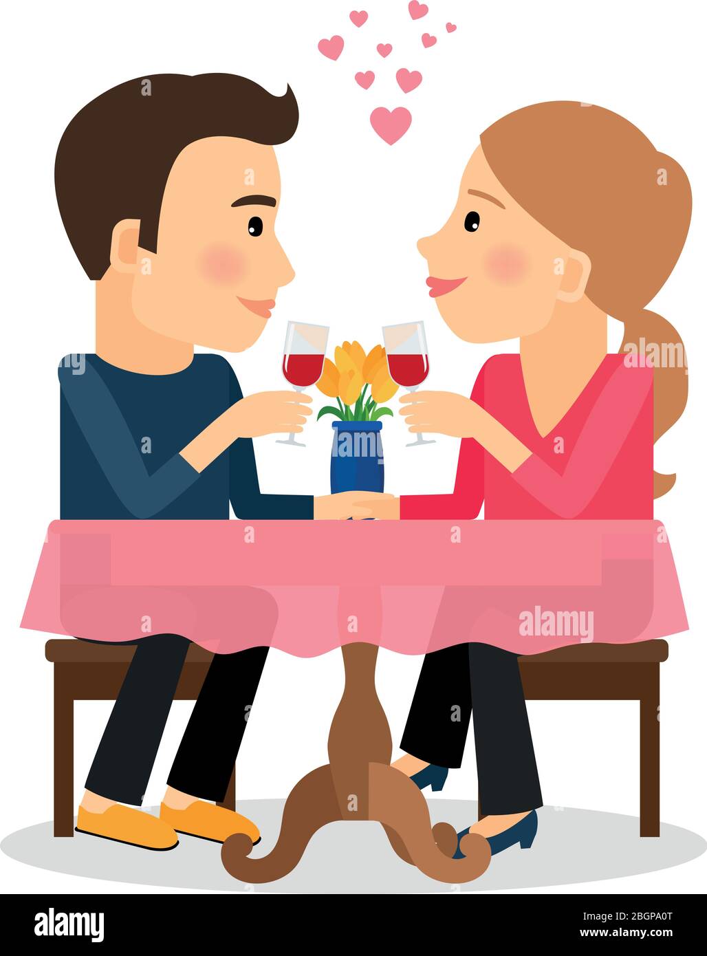 Homme et femme dans l'amour. Couple romantique assis au restaurant avec vin. Illustration vectorielle Illustration de Vecteur