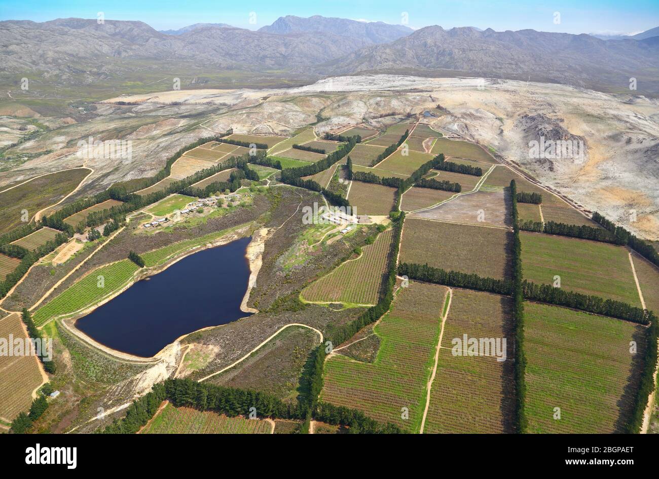 Photo aérienne de champs agricoles à Grabouw Banque D'Images
