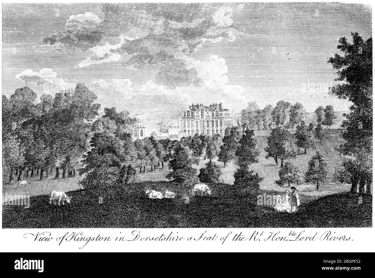 Une gravure d'une vue de Kingston (Kingston Lacy House) Dorsetshire numérisé à haute résolution à partir d'un livre imprimé en 1827. Cru libre de droits d'auteur. Banque D'Images