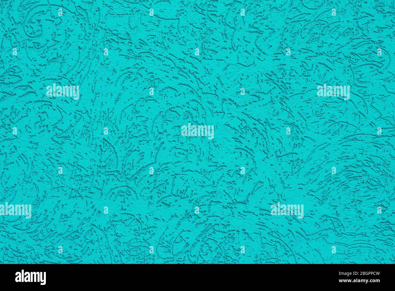 Texture peinte turquoise avec ornement abstrait, couleur d'aqua fond ondulé, décoration murale verte à menthe côtelée Banque D'Images