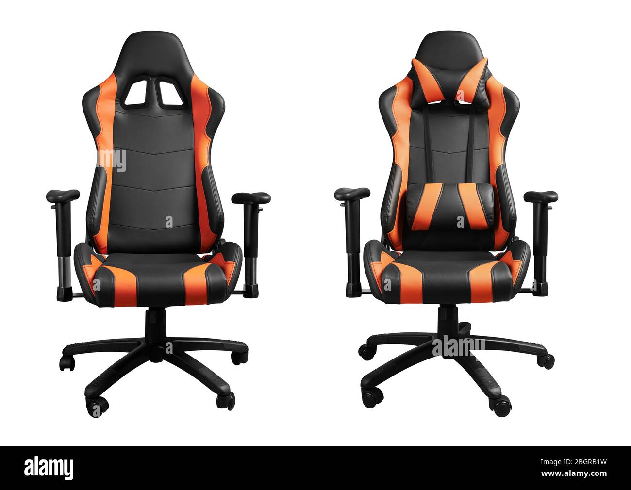 Vue avant du design sportif, chaise orange et noire Banque D'Images
