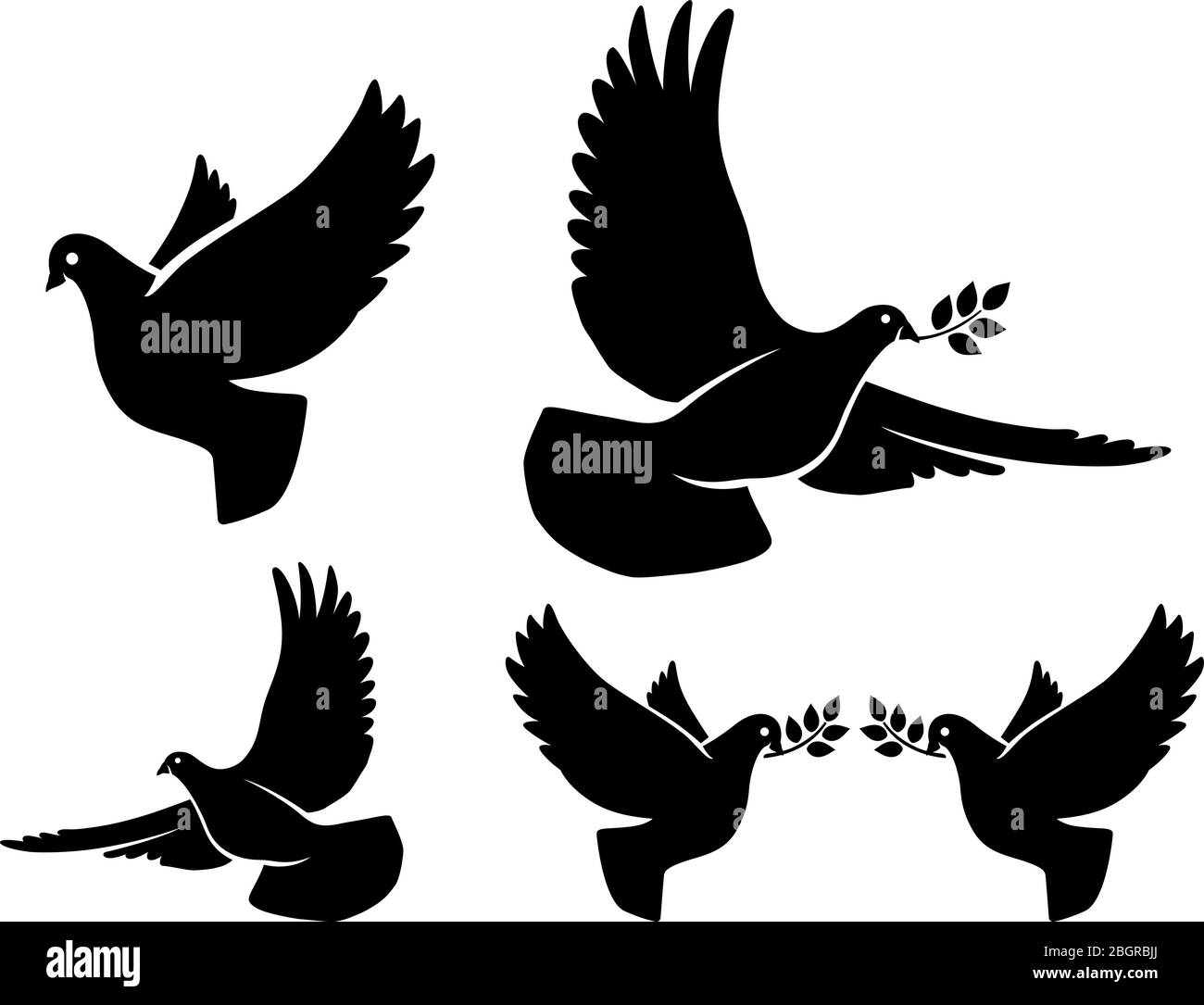 Silhouettes Dove. Vecteur volant colombe avec branche olive silhouettes noires sur fond blanc Illustration de Vecteur