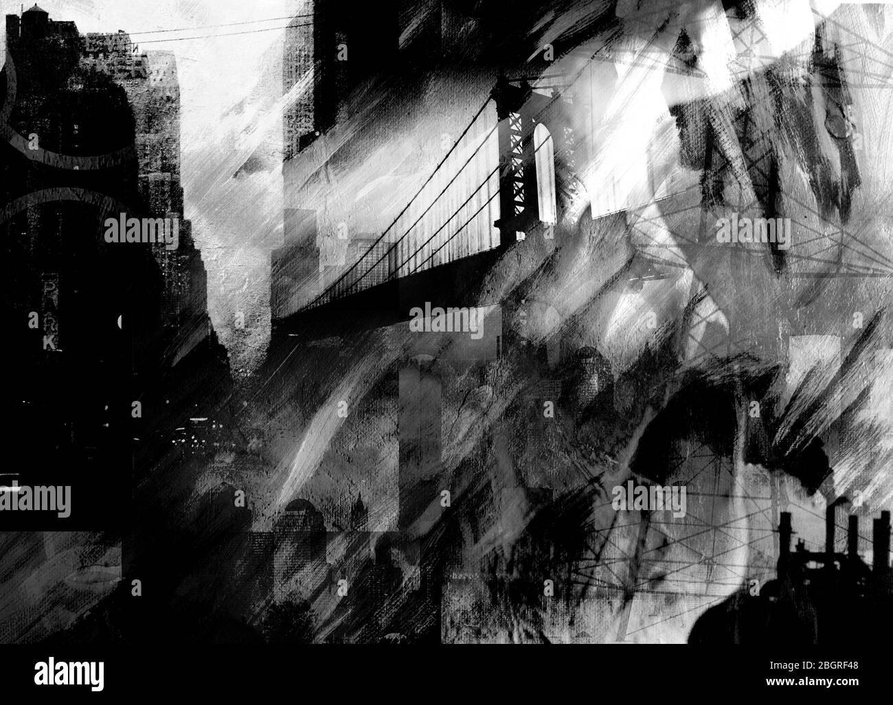 Composition en noir et blanc. Pont de Manhattan Banque D'Images