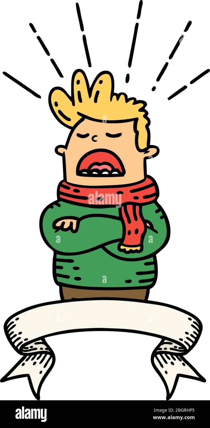 bannière à défilement avec style tatouage homme portant un foulard Illustration de Vecteur