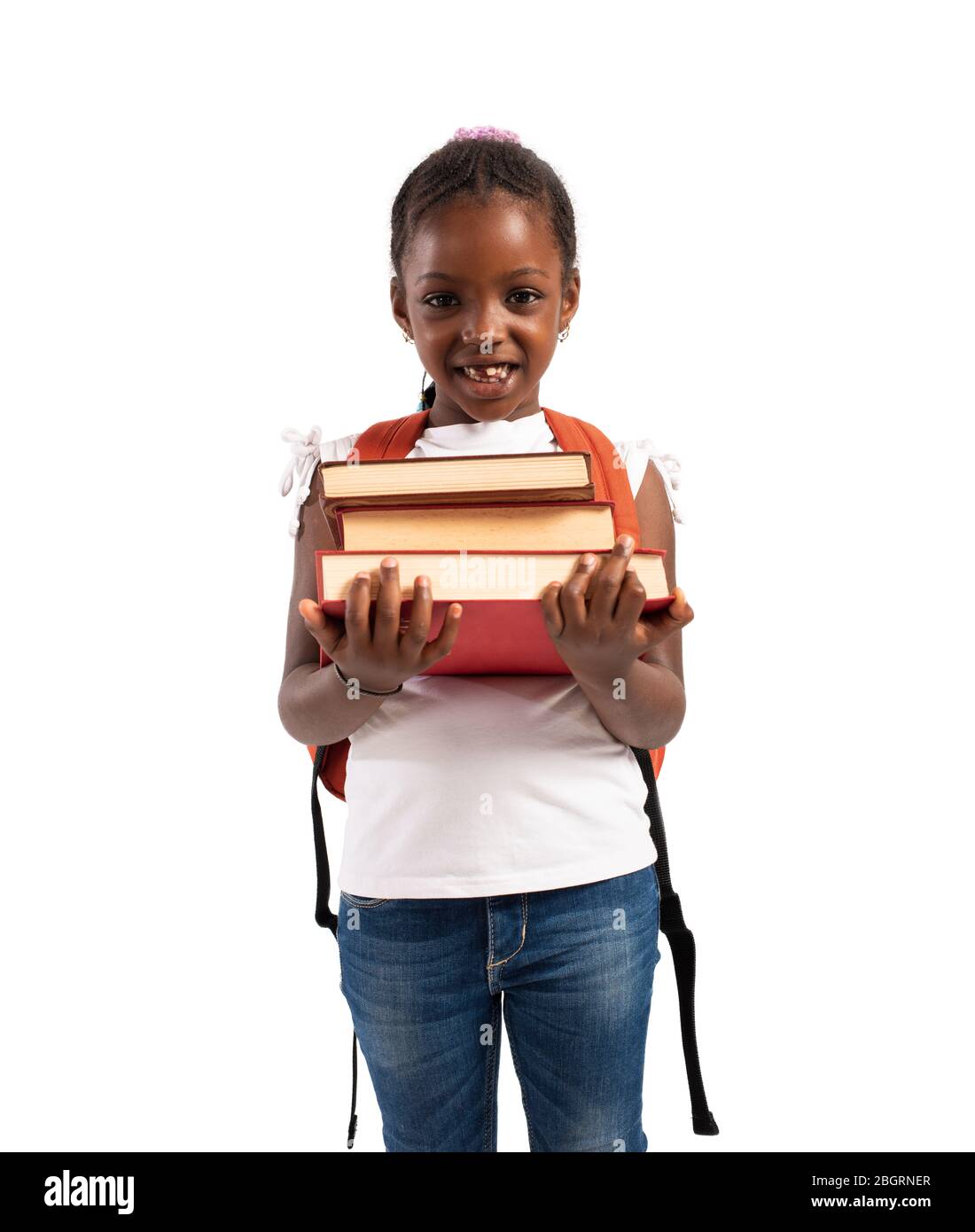 Jeune fille tient livre et est prêt à aller à l'école Banque D'Images