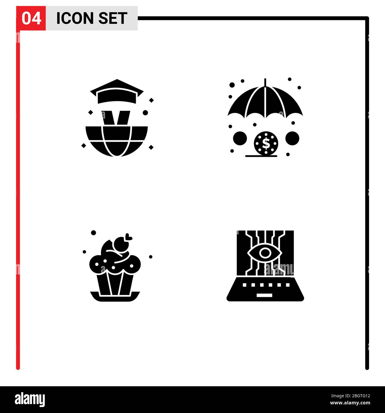 Stock Vector Icon Pack de 4 lignes signes et symboles pour le monde, dessert, finance, boulangerie, informatique Editable Vector Design Elements Illustration de Vecteur
