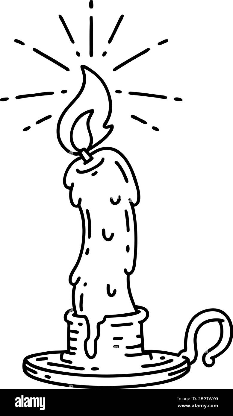 illustration d'une bougie traditionnelle en fonte à la ligne noire de style tatouage Illustration de Vecteur