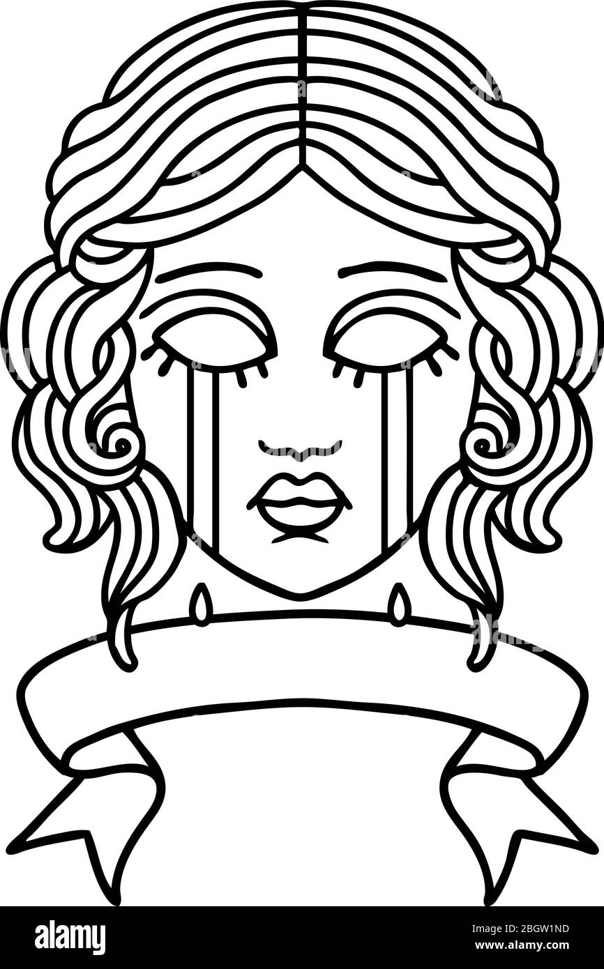 Tatouage Traditionnel De Dessin Au Trait Noir Avec Banniere De Pleurer Le Visage De Femme Image Vectorielle Stock Alamy Tatouage Traditionnel De Dessin Au Trait Noir Avec Banniere De Pleurer Le Visage De Femme Image Vectorielle Stock Alamy