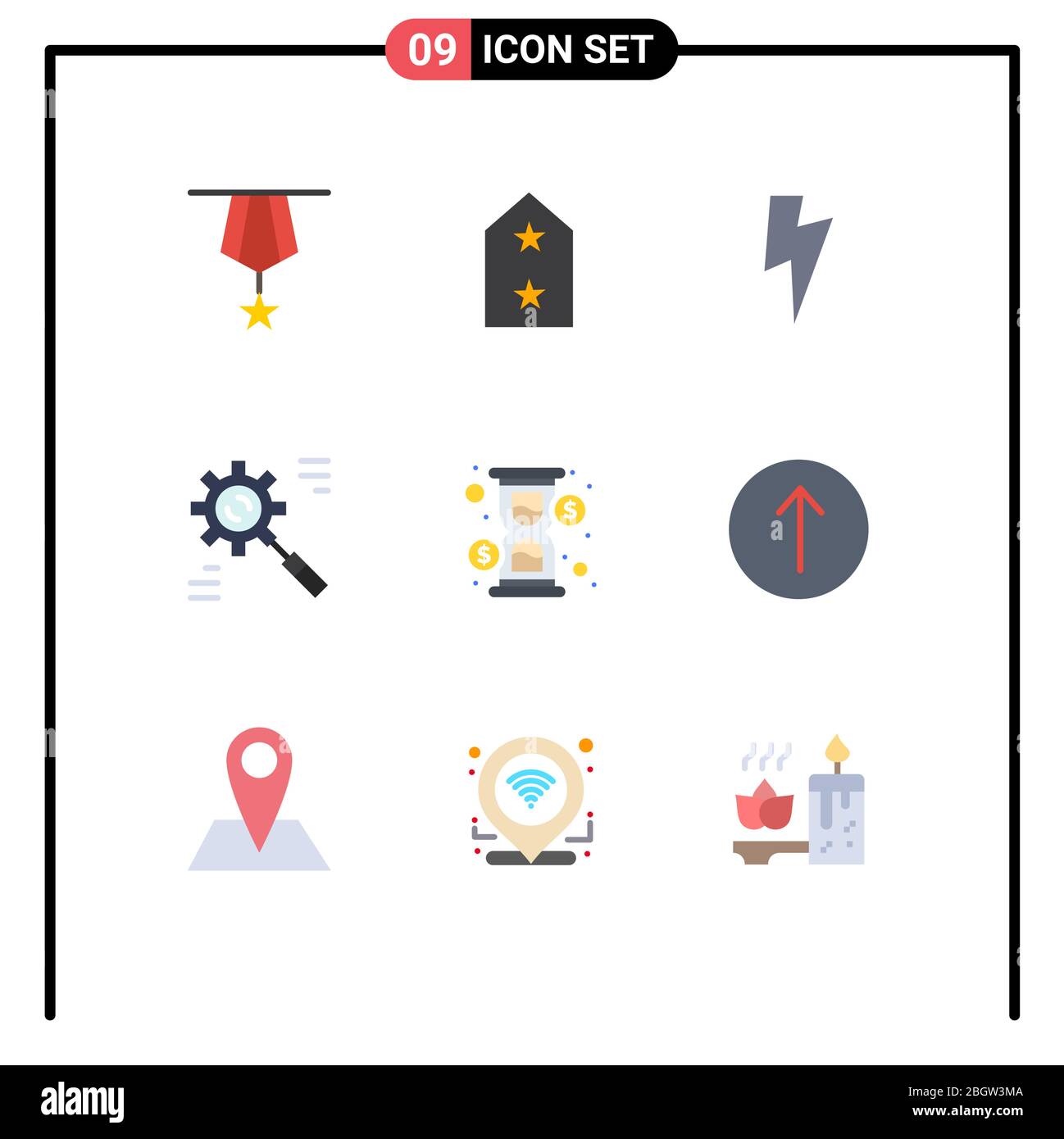 9 signes universels de couleur plate symboles de verre, efficace, métal, données, business Editable Vector Design Elements Illustration de Vecteur
