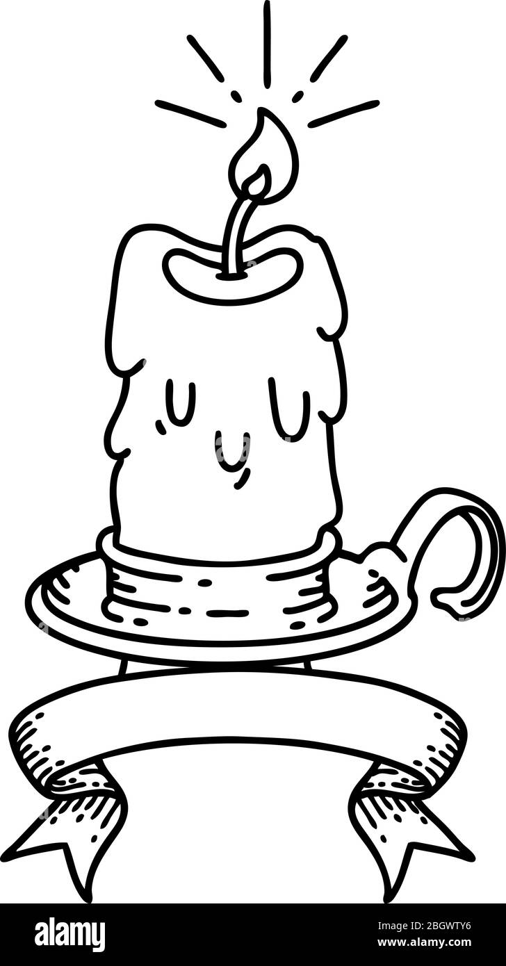 bannière de défilement avec trait noir travail tatouage style bougie de fusion ésoyeux Illustration de Vecteur