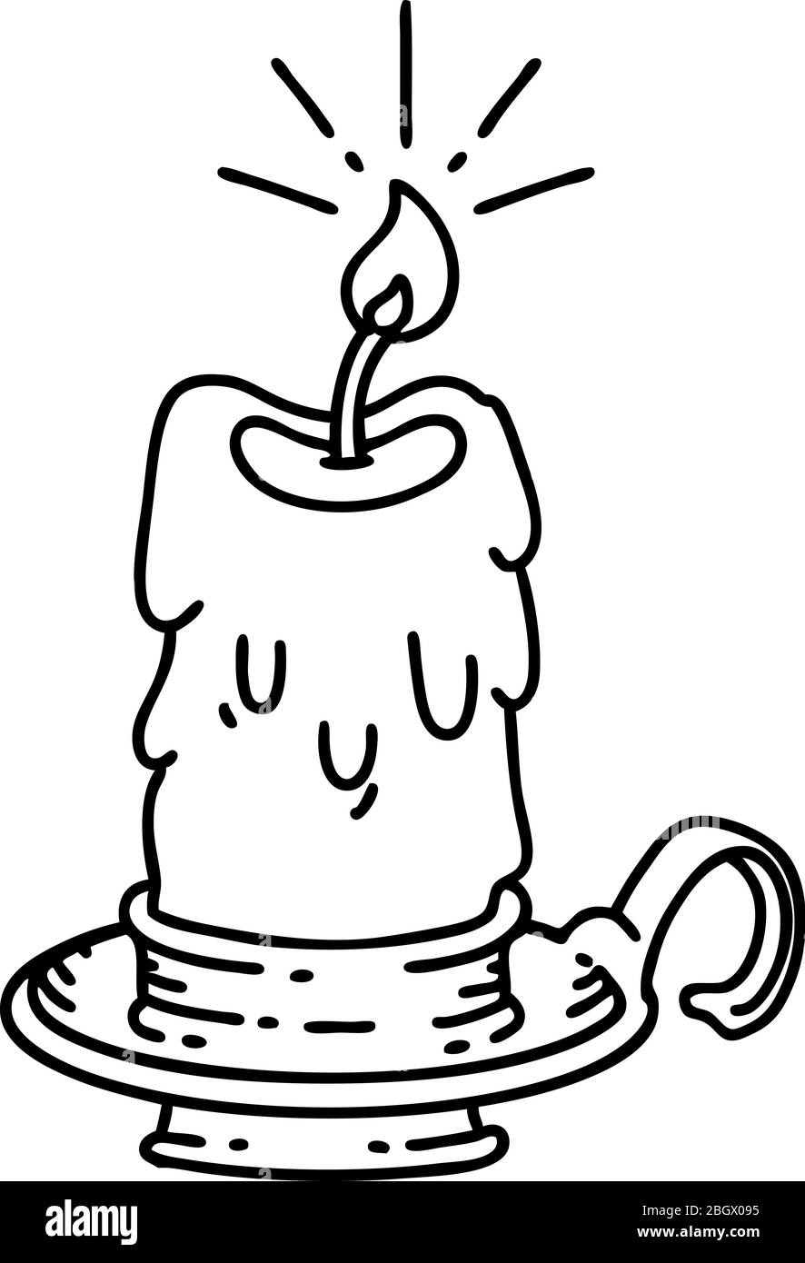 illustration d'une bougie traditionnelle en fonte à la ligne noire de style tatouage Illustration de Vecteur