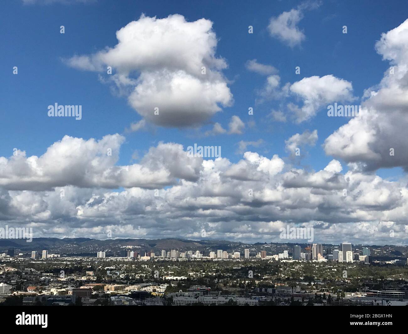 Vue sur le bassin de Culver City, Century City et Westwood depuis Baldwin Hills Scenic, surplombant le parc d'une journée claire. Banque D'Images