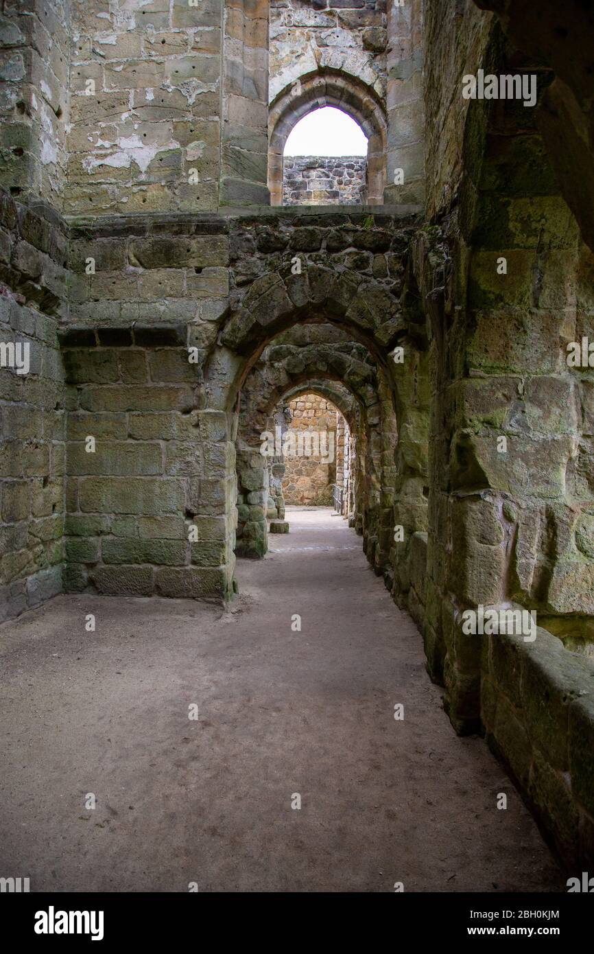 La vue sur les ruines du très vieux château d'Oybin dans les montagnes de Zittau. Banque D'Images