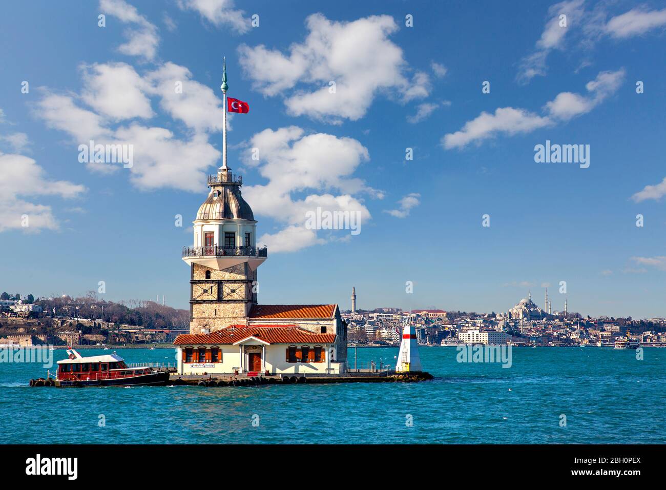 La Tour de Maiden, qui était un phare byzantin sur le Bosphore, Istanbul, Turquie Banque D'Images