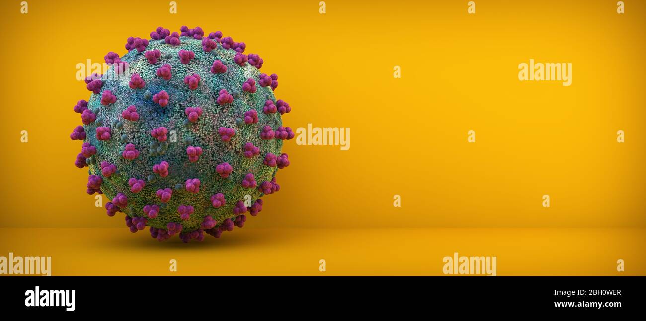 Illustration du coronavirus sur le rendu tridimensionnel du backgroun jaune Banque D'Images