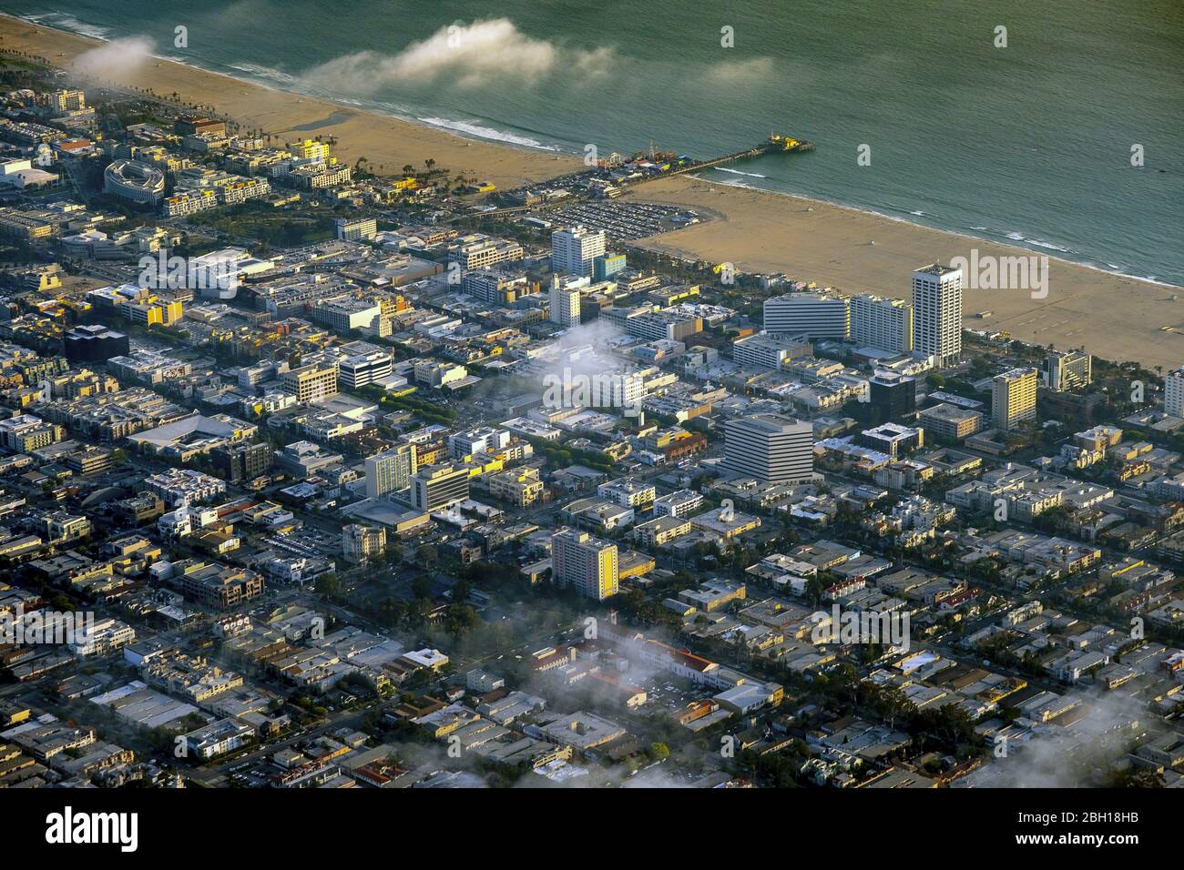 , jetée de Santa Monica sur la plage de la côte du Pacifique à Santa Monica, 20.03.2016, vue aérienne, États-Unis, Californie, Los Angeles Banque D'Images