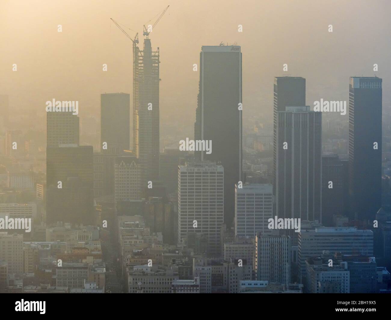 , horizon de Los Angeles dans le smog, 20.03.2016, vue aérienne, États-Unis, Californie, Los Angeles Banque D'Images