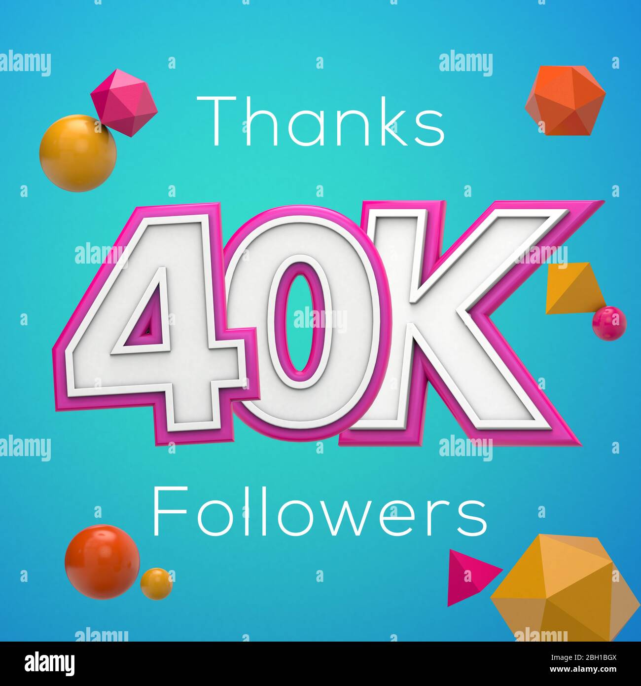 Merci 40 000 abonnés. Bannière des abonnés aux médias sociaux. Rendu 3D Banque D'Images
