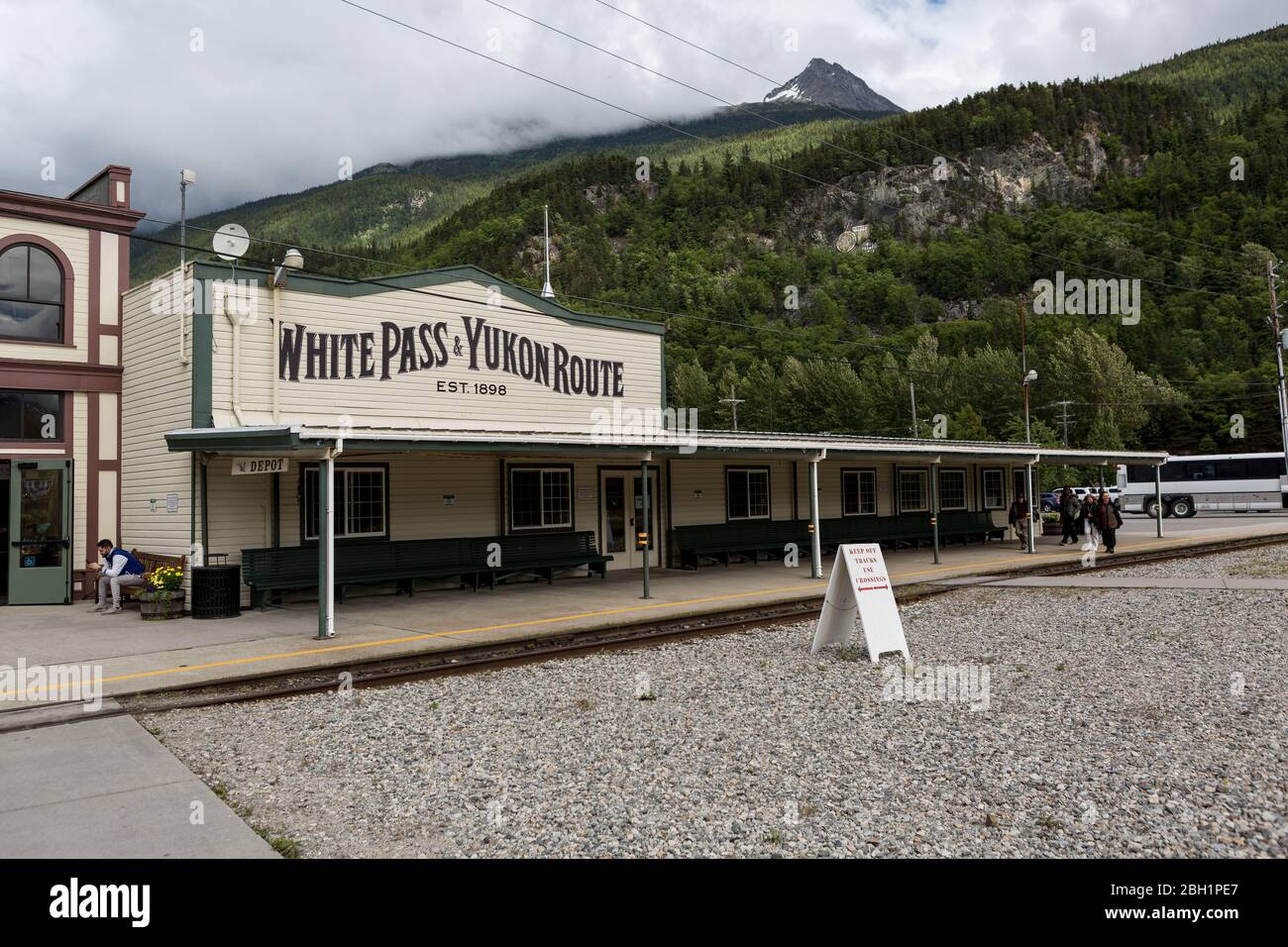 Chemin de fer de White Pass d'Alaska à Skagway, en Alaska. Utilisé pour la ruée vers l'or du Klondike sur le White Pass et la route du Yukon Banque D'Images