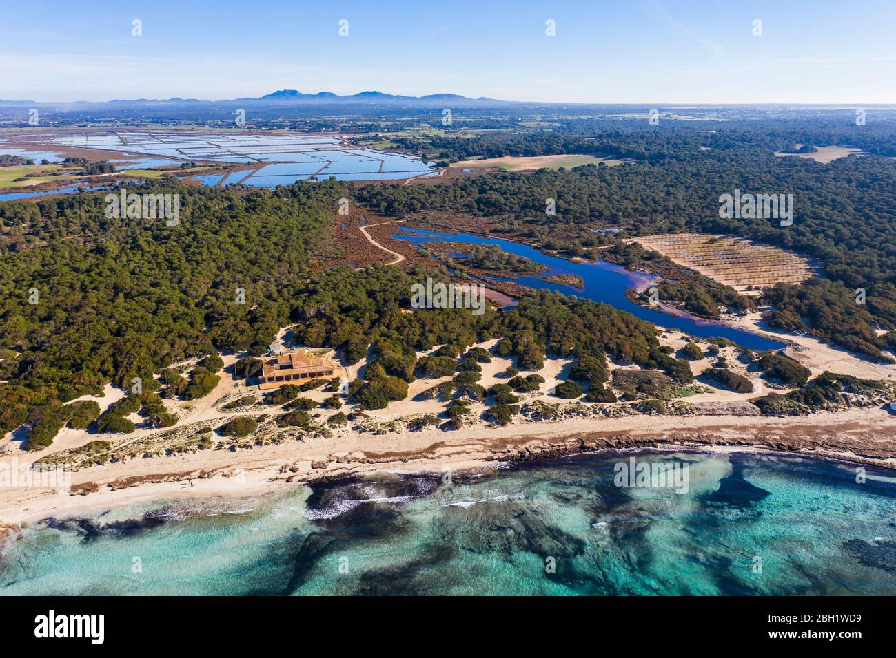 Espagne, Iles Baléares, Majorque, vue aérienne de la réserve naturelle es Trenc-Salobrar de Campos Banque D'Images